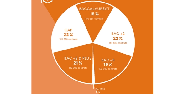 L'augmentation du nombre de contrats d'apprentissage concerne tous les niveaux de diplôme. 