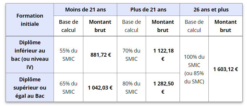 Alternance: salaire d'un apprenti en contrat de professionnalisation en 2022